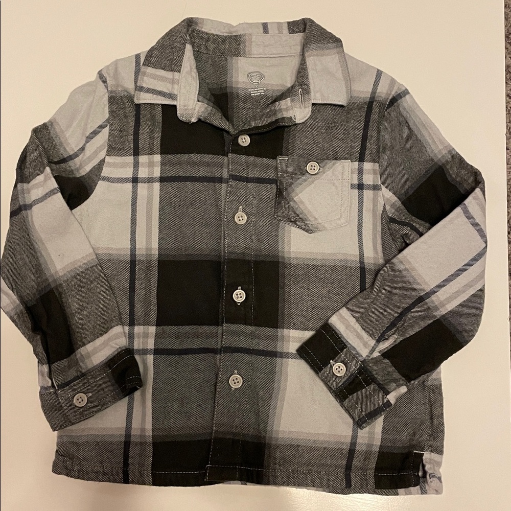 Wonder Nation Size 5T Black & Gray Plaid Button Down Shirt